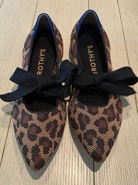 Rothy's The Point Mary Jane Wildcat Leopard Print Bow Flats | Size 10.5